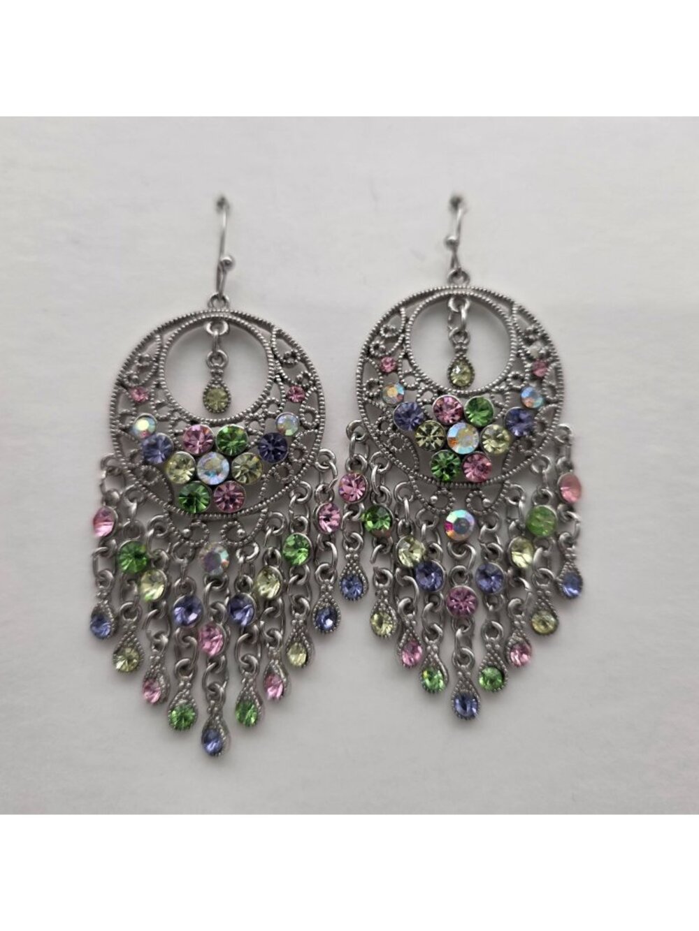 Colorful Rhinestone Chandelier Dangle Earrings With Hook Closure For Women 3"